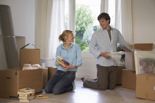 Packed boxes ready for a house move in Finsbury Park