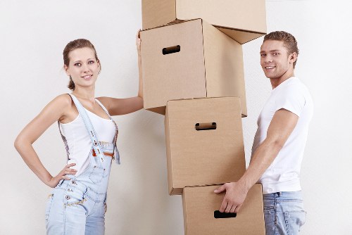 Packed boxes and moving van in a Finsbury Park street